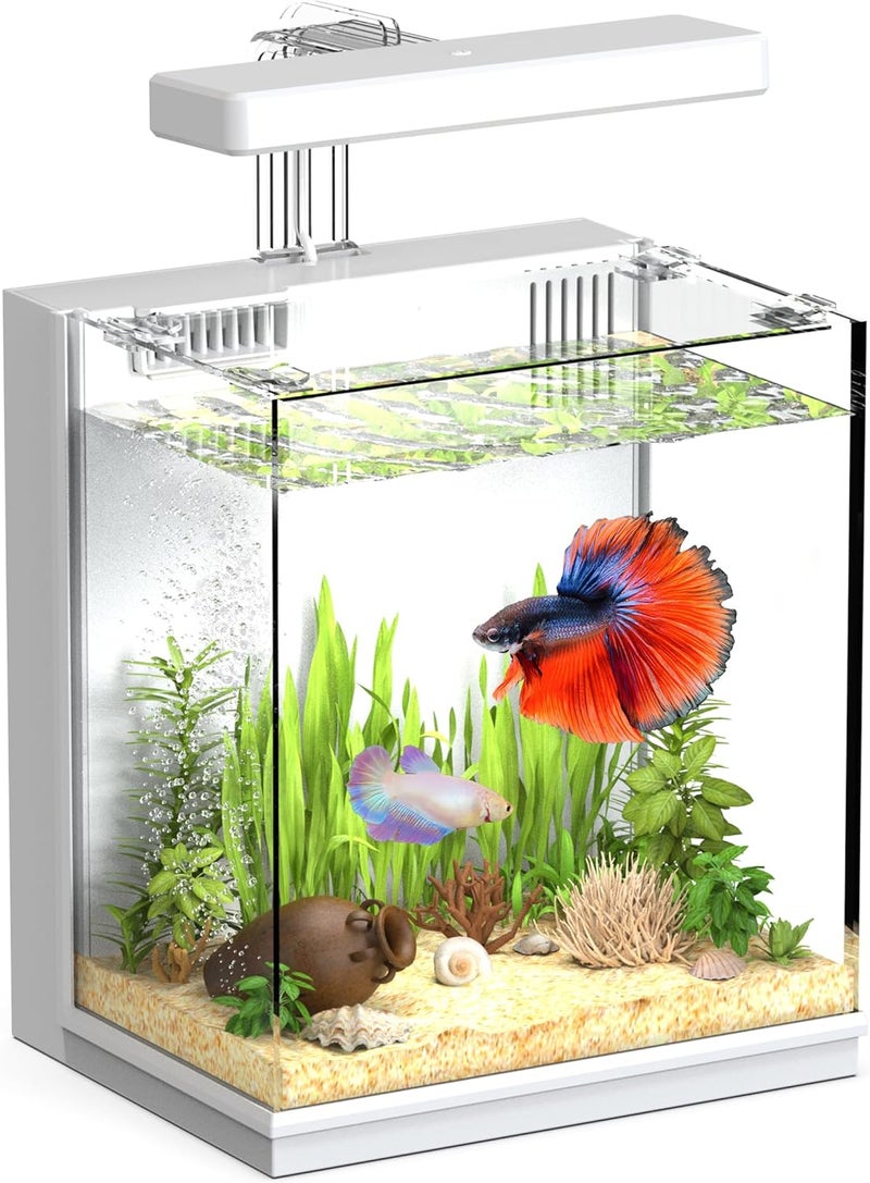 AQUASMITH 2-Gallon All-in-One Fish Tank – Silent Pump, 3-Stage Filtration & Easy Water Change, Perfect Self-Care Betta Aquarium Kit for Kids & Beginners (White - Image 1